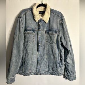 EDGAR & ASH MEN’S DENIM JACKET/COAT SHEARLING LINING INSULATION & POCKETS XL